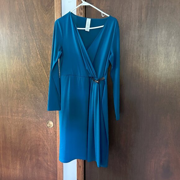 Mark Dresses & Skirts - Long-Sleeved Blue Dress with Accent Half Belt